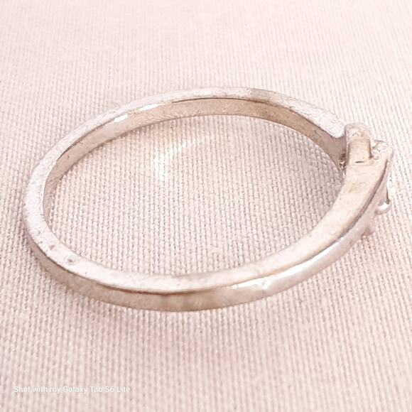 Slender Ring Silver Tone Metal Cradling Single Clear Stone - Picture 4 of 10